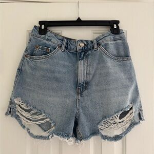 Topshop Blue High Waist Distressed Jean Shorts